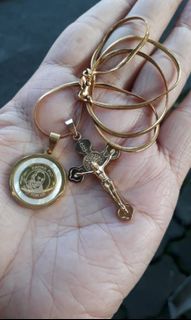 Blessed in Vatican Rome St. Benedict medallion mother of pearl & crucifix necklace