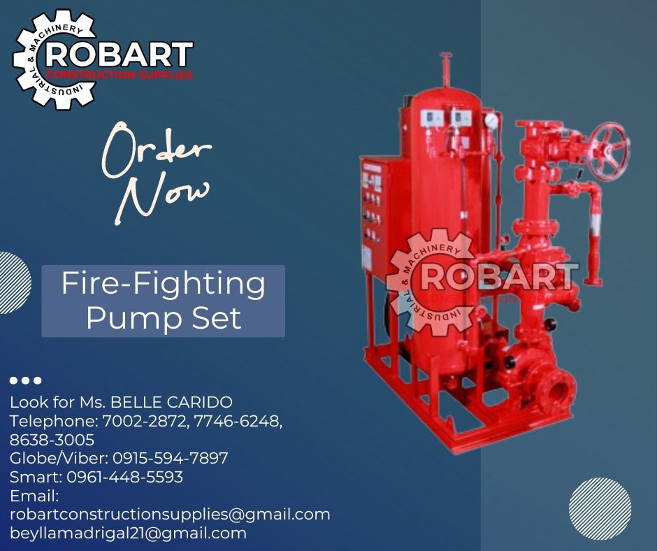 Fire-Fighting Pump Set (Category: Construction Tools & Equipment) located in Manila. Submitted by bellarobart (Listing ID 1288722704, Image 1). Description: Fire-Fighting Pump Set Brand: Evergush Model: FF80-XA3220-27.5 𝑹𝑶𝑩𝑨𝑹𝑻 𝑪𝑶𝑵𝑺𝑻𝑹𝑼𝑪𝑻𝑰𝑶𝑵 𝑺𝑼𝑷𝑷𝑳𝑰𝑬𝑺 #RobartConstructionSupplies #robartph #constructionmaterials #industrialsupply Office Address: 1405 Yuseco St. Sta Cruz Manila SEND US MESSAGE FOR INQUIRIES ‼️‼️ 🔵100% Truste