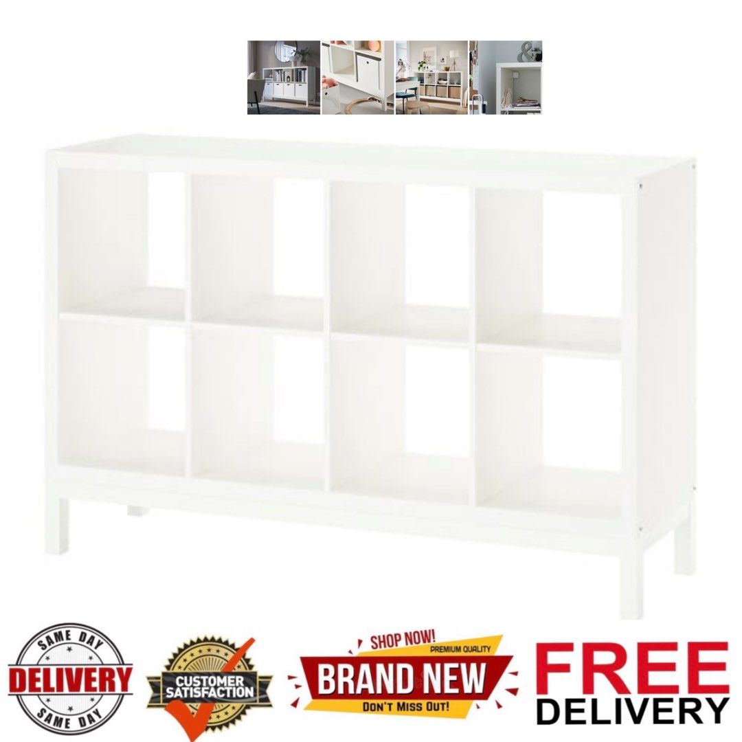 KALLAX Shelving unit with underframe, with 2 doors/4 drawers/white stained  oak effect, 147x94 cm - IKEA