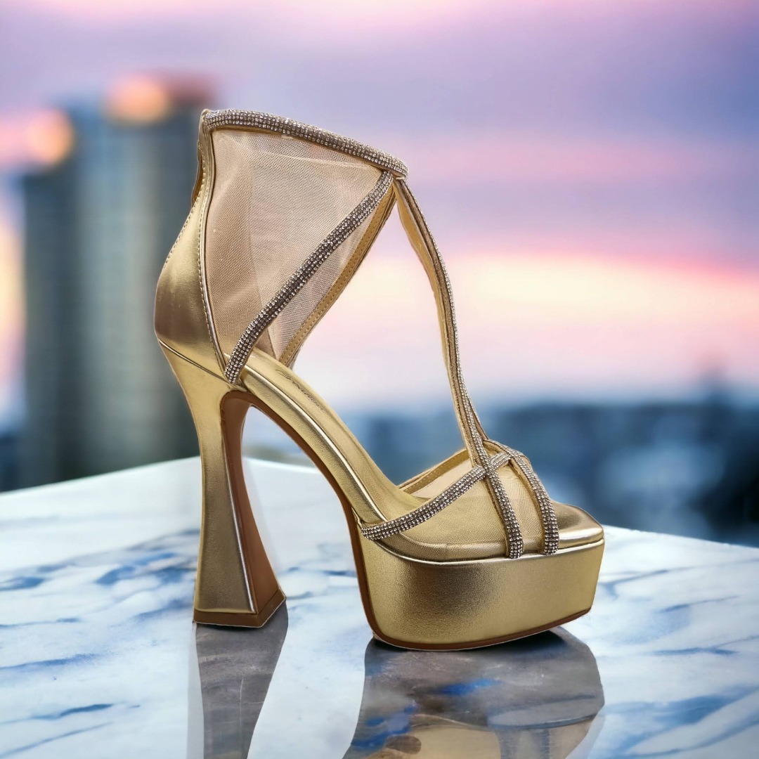 Gold Strappy Formal Evening Platform Heels By Zion Creation