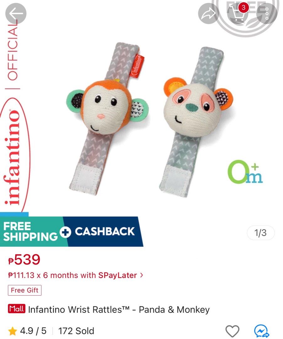  Infantino Baby Wrist Rattles, Monkey and Panda-Themed