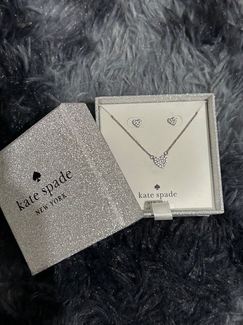 Kate Spade Yours Truly Pave Studs Earrings and Mini Pendant Necklace Women s Fashion Jewelry Organizers Necklaces on Carousell