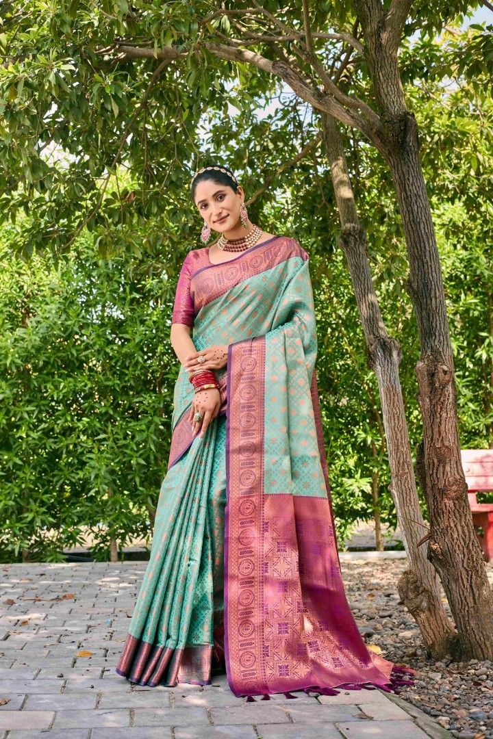 Buy Fuchsia Copper Zari Silk Saree Online - Iraah