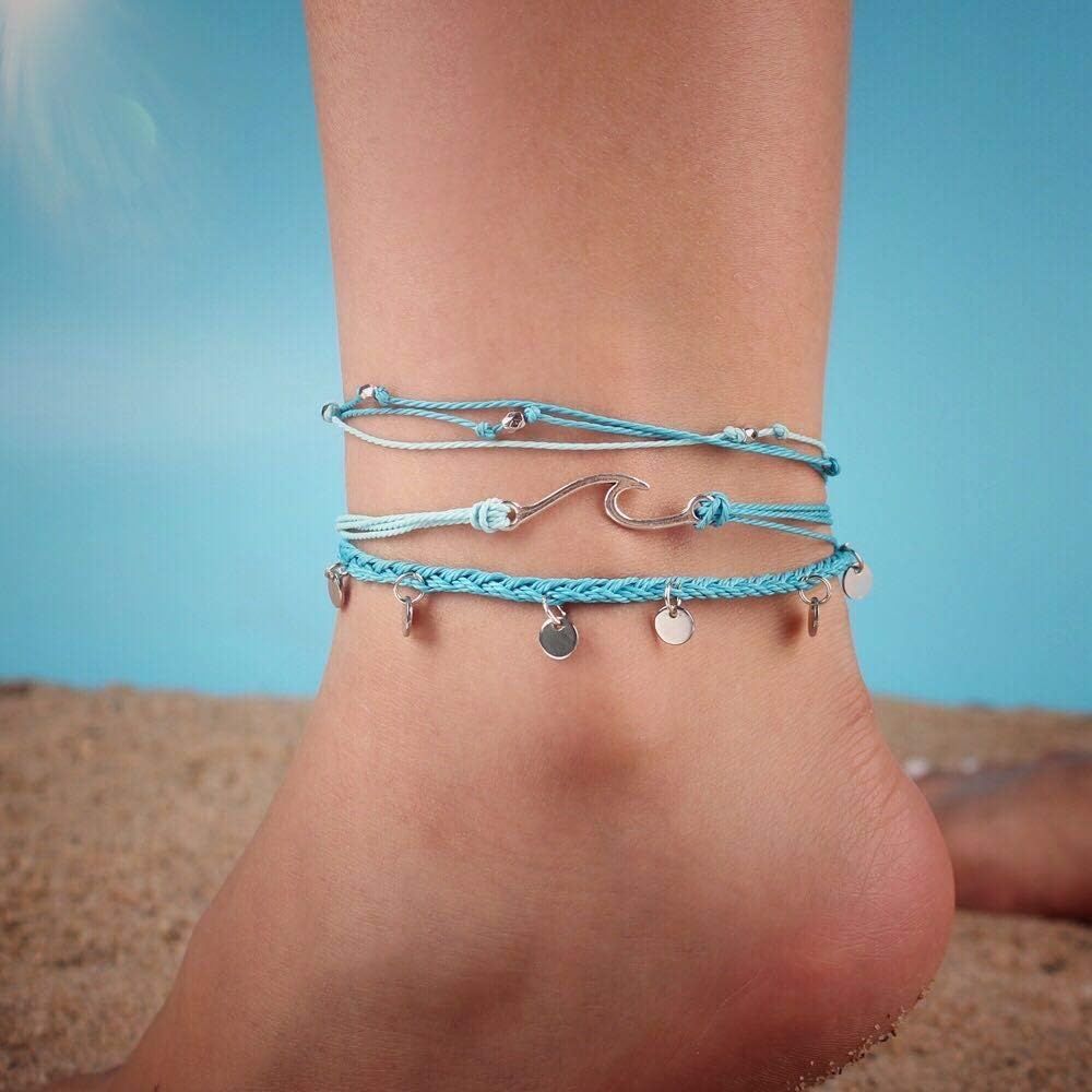 Lynnaneo Waterproof String Anklets Cute Beaded Ankle Bracelets Beach Wave Anklet Stainless Steel Coin Boho Ankle Jewelry for Women Teen Girls Blue Women s Fashion Jewelry Organisers Anklets on Carouse...