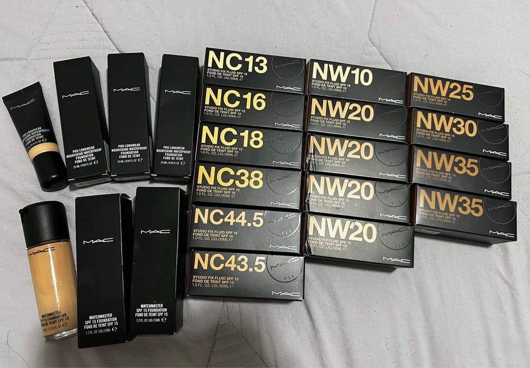 MAC FOUNDATION (Category: Makeup) located in Manila. Submitted by ammakeup (Listing ID 1288754008, Image 1). Description: BAGSAK PRESYO ON OUR SLOW-MOVING SHADES 🎉 ✅ MAC STUDIO FIX FLUID PHP1000 nalang! (available shades in the photo) ✅MAC PRO LONG WEAR NOURISHING WATERPROOF FOUNDATION PHP1200 nalang! (available shades NC30 and NC37) ✅MAC MATCHMASTER PHP 1200 nalang! (available shade 4.0) We sell sa shop namin ng 1900, 2400-2600 naman sa mismong