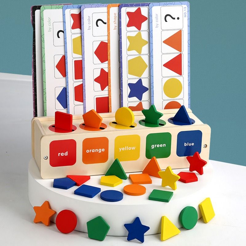  QBDIANGEN 2-in-1 Wooden Colors Shapes Sorting Matching