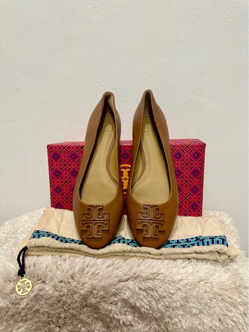 NEW Tory Burch Melinda Powder Coated Ballet Flats in Powder Coat Tan US 9