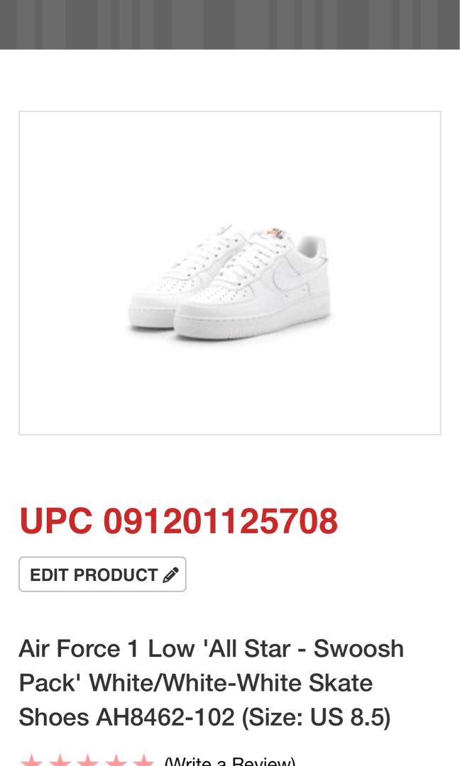 Air Force 1 All Star Swoosh Pack Nike Air Force 1 ‘All Star Swoosh Pack White ‘ size 42, Fesyen Pria