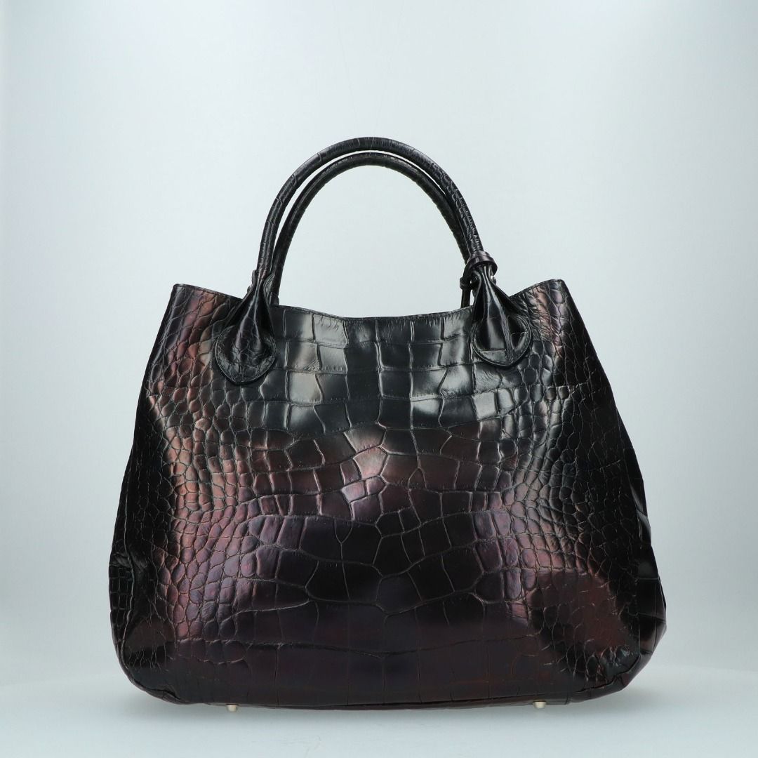 NO REFUND READ DESCRIPTION FURLA BLACK CROCODILE EMBOSSED TOTE BAG 247004407 WE