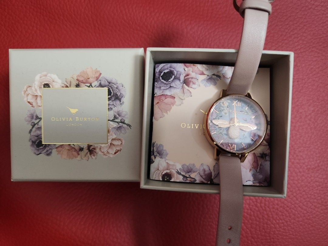 Olivia Burton watch british blooms bee pink rose leather very good condition