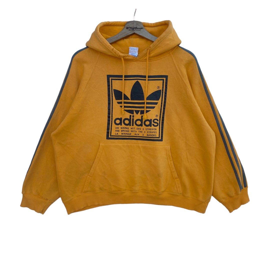 Orange Rare Vintage 90s Adidas Trefoil Big Logo Distressed Hoodies Made in Canada