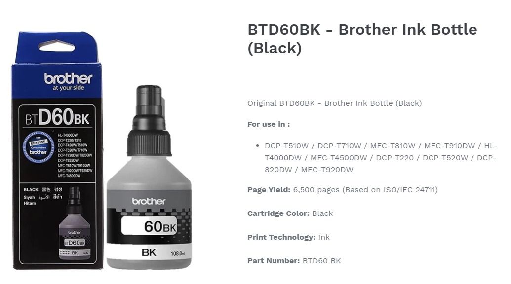 [ORIGINAL] Brother Bundle Ink Bottle BTD60BK / BT5000C / BT5000M ...