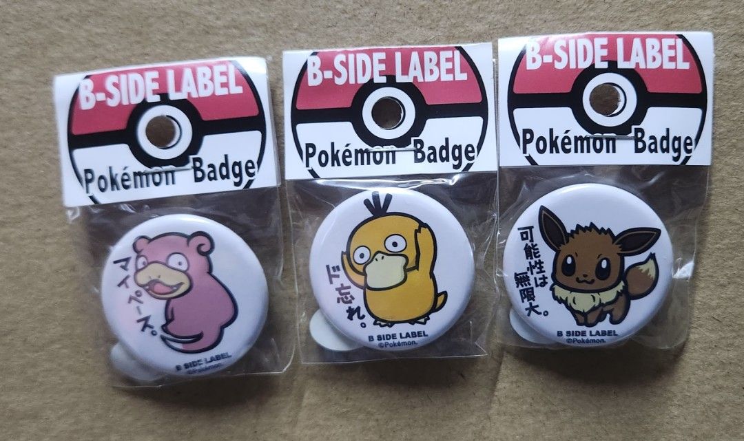 Pokemon Badge Eevee Psyduck Slowpoke (Category: Character Goods) located in Manila. Submitted by rose1013 (Listing ID 1288821930, Image 1). Description: Pokemon Badge Set of 3 of Slowpoke, eevee, psyduck = 120php Set of 3 of same character = 150php 1 for 50php.