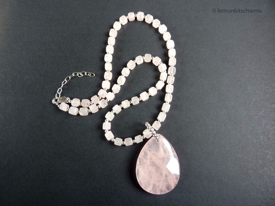 Rose Quartz Solid 925 Silver Beaded Necklace nk1466 c Women s