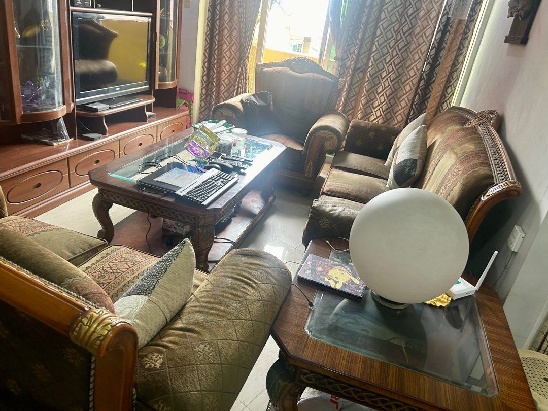 Sala Sofa Sets (Victorian Style) (imported) (Elegant design) (Category: Sofas) located in Manila. Submitted by cozzyessentialshopph (Listing ID 1288760340, Image 2). Description: Victorian Style Design Sofa Living Room/ Sofa Set Purchased 2010 (14yrs) bought at P145,000 (set) Condition: Well used Selling: P55,000 only (good deal) Last price P45,000. (Final rate) (take all As Is) Disclaimer: need to be upholstered the foams and covering, changed s