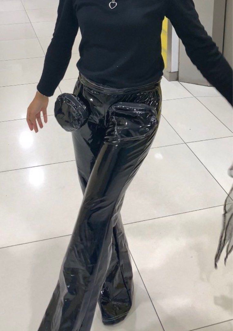 Flared PU Leather Pants with Side Slits