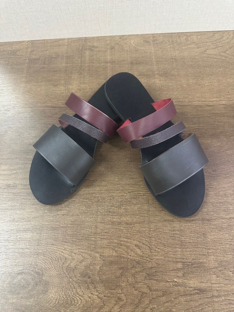 Leather Slip On Shoes with Strap and Ribbon Design