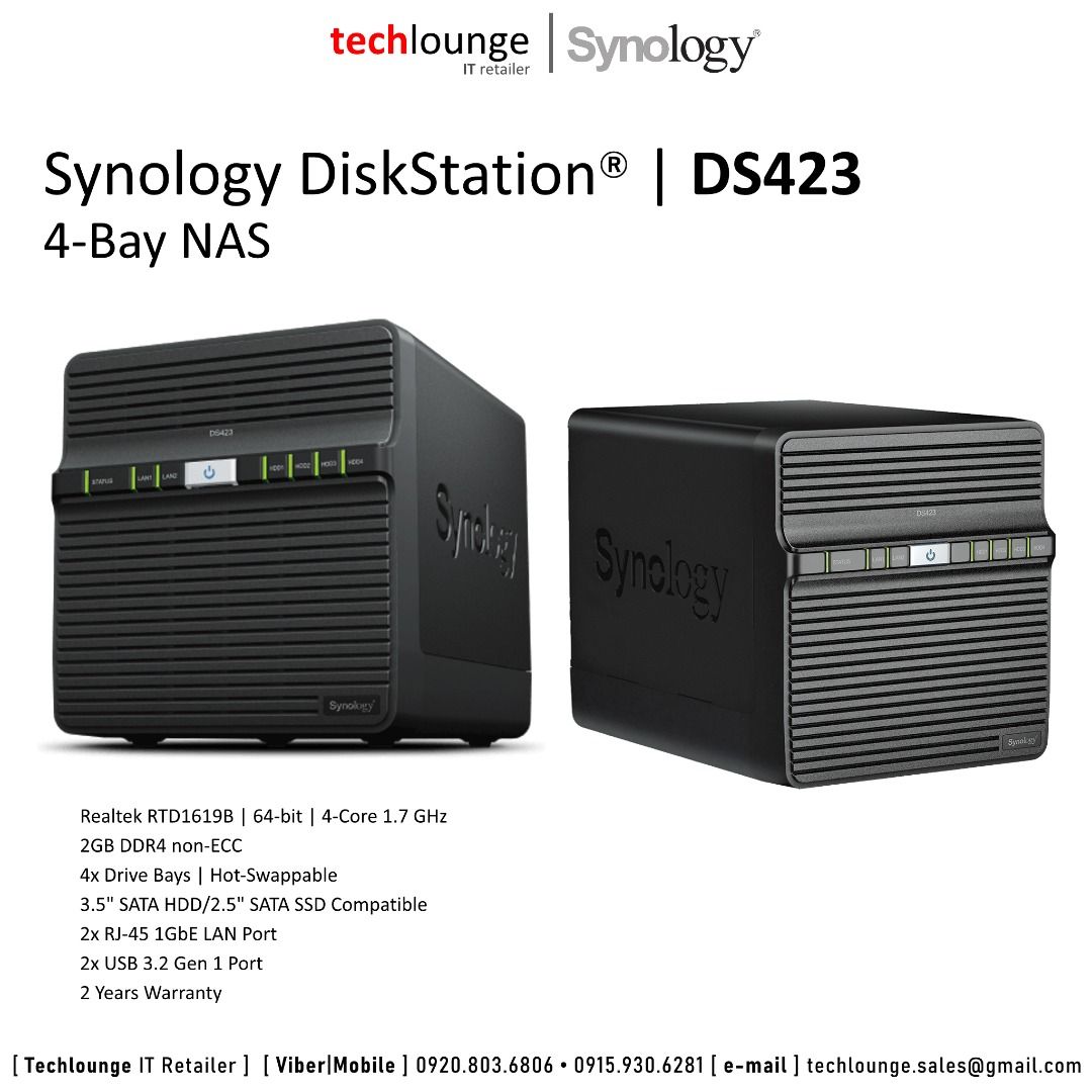 SYNOLOGY DISKSTATION DS423 - Realtek RTD1619B, 2GB, 4 Bays, Hot ...