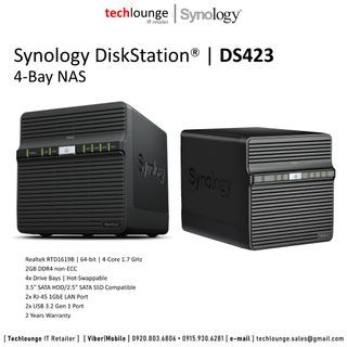 SYNOLOGY DISKSTATION DS423 - Realtek RTD1619B, 2GB, 4 Bays, Hot-Swappable, 2x RJ-45 1GbE LAN Port,2x USB 3.2 Gen 1 Port