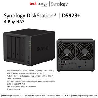 SYNOLOGY DISKSTATION DS923+ AMD Ryzen R1600, 4GB DDR4,4 Bays, Hot-Swap, M.2, RJ-45, USB, eSATA