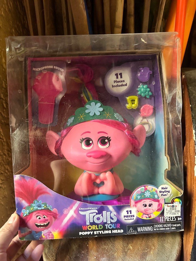 Trolls World Tour Poppy Styling Head (Category: Figurines & Statues) located in Paranaque City. Submitted by kaelstoypalace (Listing ID 1288771752, Image 1). Description: DENTED PACKAGING.