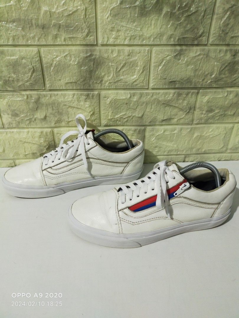 Vans old skool deals zip leather white