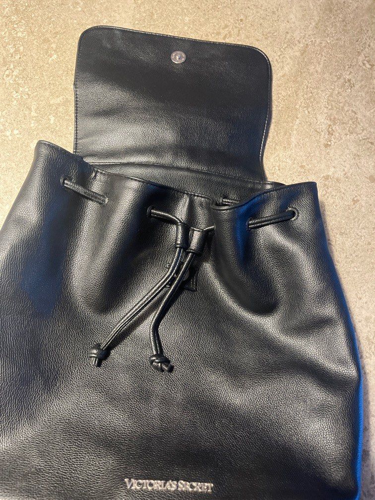 Victoria secret black leather backpack 2025