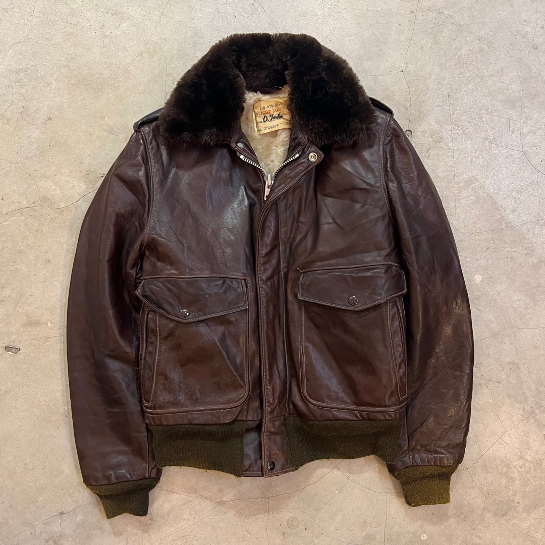 Blouson En Cuir SCHOTT FLYJACKET Marron - Taille XXL, Style Bomber Années 80, Vintage