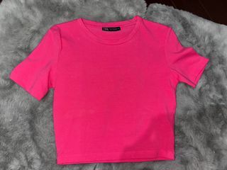 Zara Barbie Pink Crop Top Body Fitted Thick Fabric