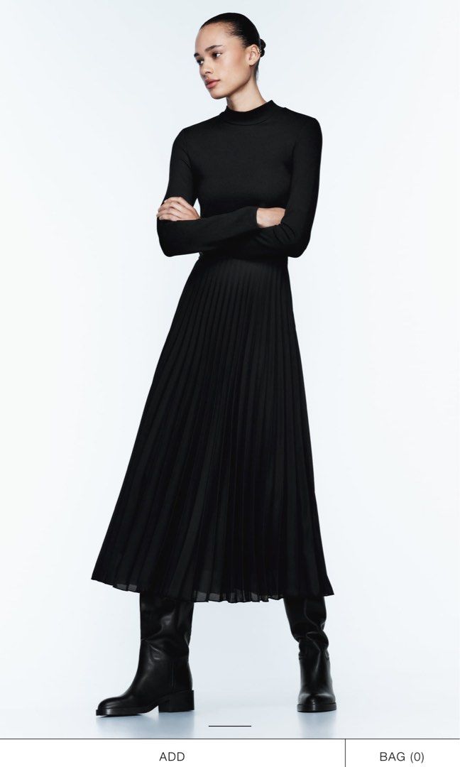 Contrasting pleated dress zara store