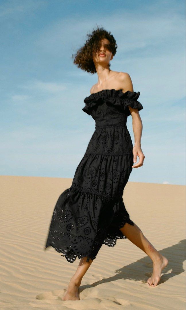 Embroidered midi dress zara deals
