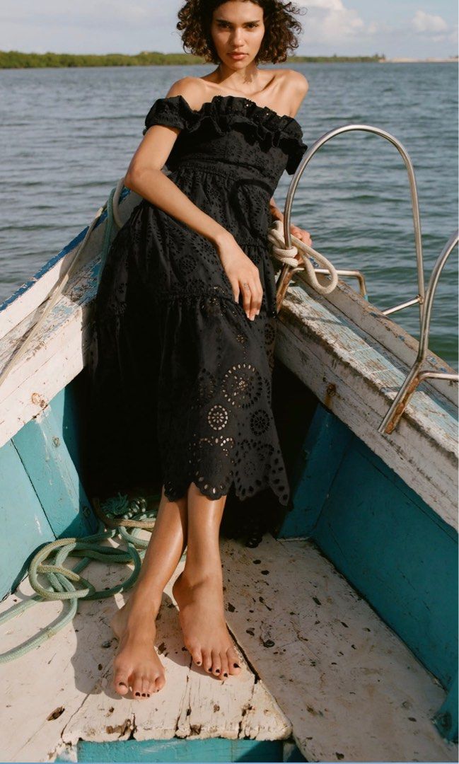 ZARA EMBROIDERED MIDI DRESS BLACK, Women's Fashion, Dresses & Sets, Dresses  on Carousell