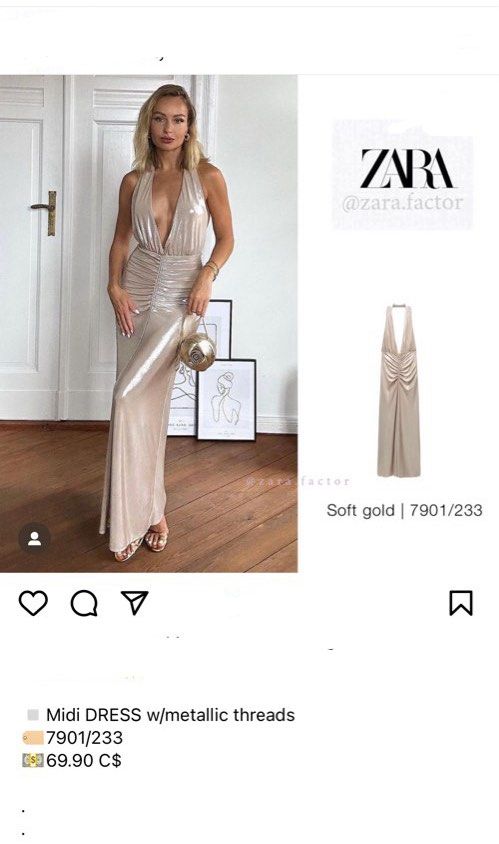 Zara Soft Gold Metallic halter neck dress, Women's Fashion, Dresses & Sets,  Evening Dresses & Gowns on Carousell