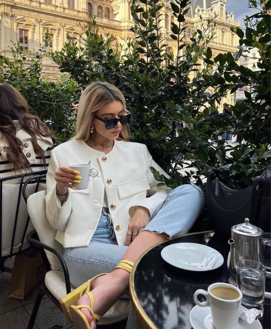 Zara White Cropped Blazer Jacket New ZARA White Sequins