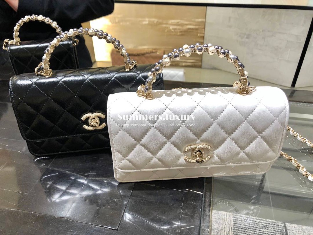 24P Chanel Pearl Top Handle Mini Flap Bag