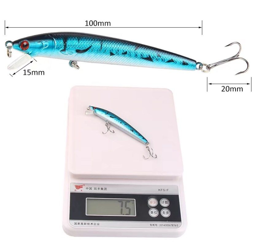 7.5g/10cm Fishing Lures Minnow Lures Topwater Baits For Bass Trout Salmon  Saltwater