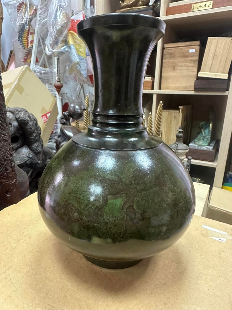 老日本精品合金小花器雕刻花瓶值得收藏21 藝術潑墨有落款, 興趣及遊戲