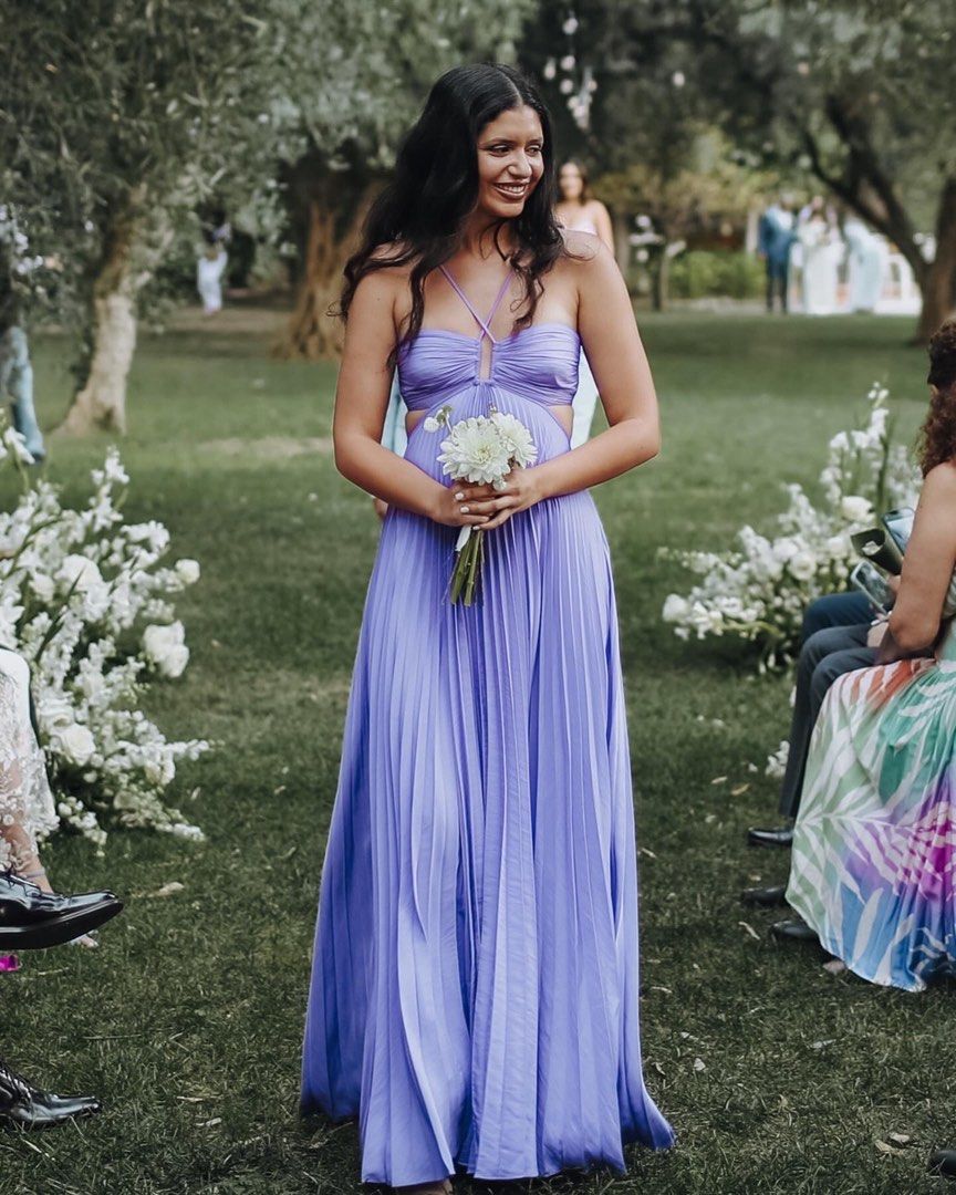 ALC Moira Halter Maxi Dress in purple black and floral