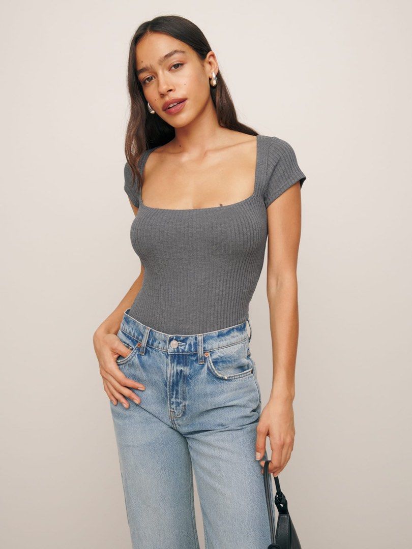 Reformation Bardot Ribbed Knit Top Women s Fashion Tops Shirts