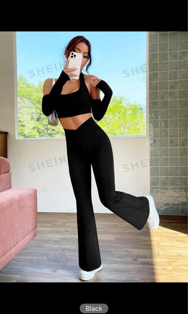 Black Flare Lululemon Groove Pants Shein, Women's Fashion, Bottoms
