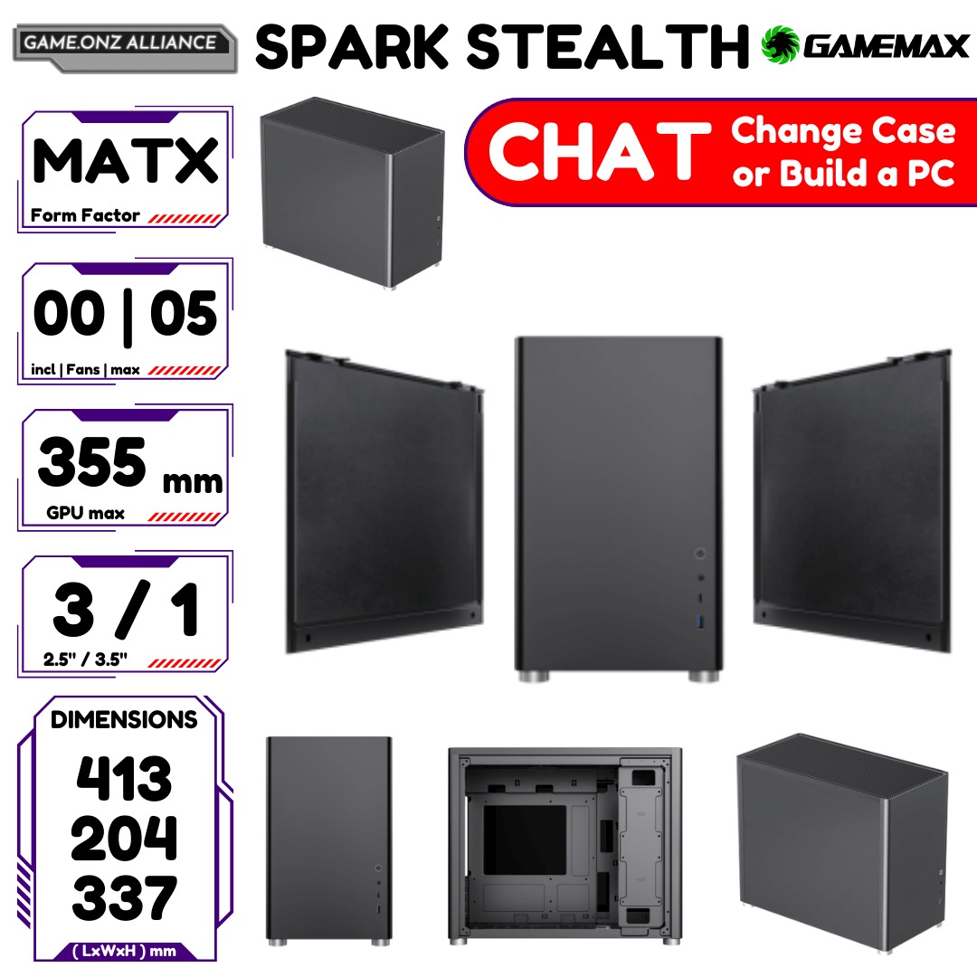 BLACK SOUND DAMPENED | GAMEMAX SPARK STEALTH SFF PC CASING MINI CHASSIS ...