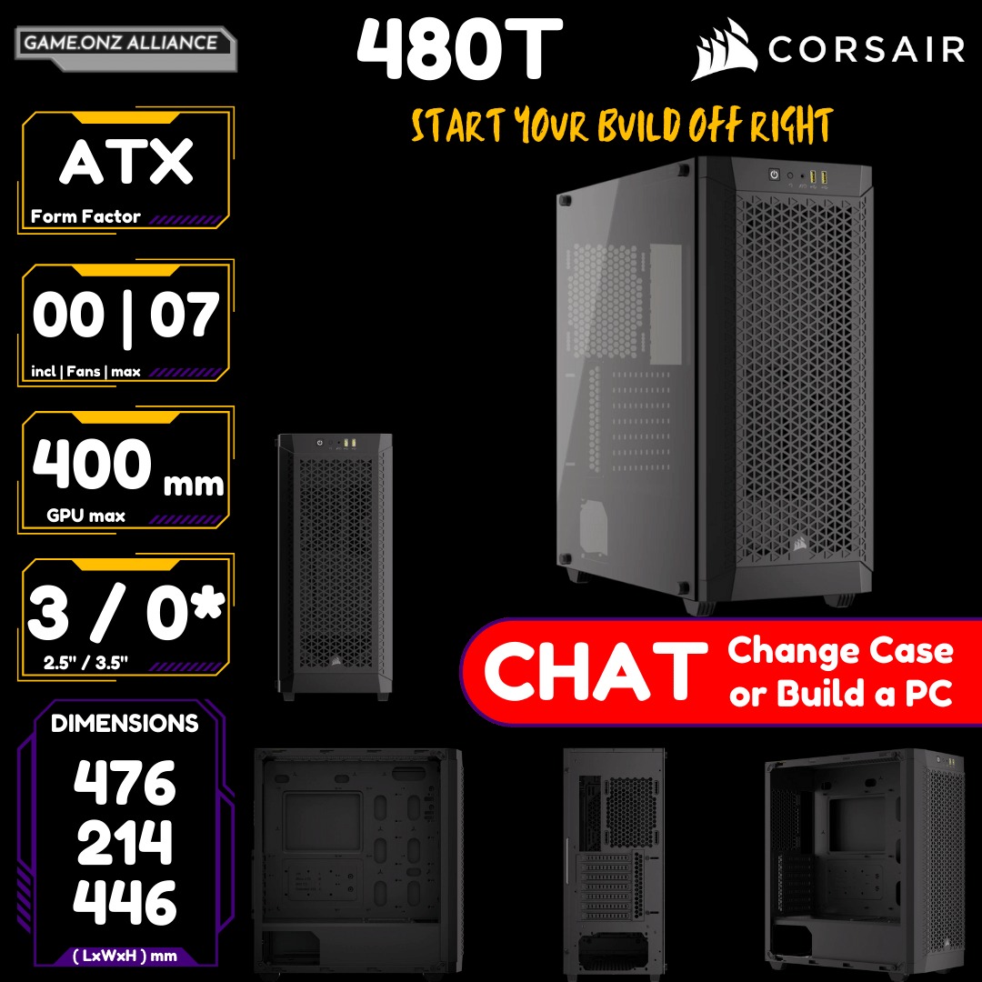 CASE | CORSAIR 480T AIRFLOW TEMPERED GLASS MID TOWER GAMING CASE on ...