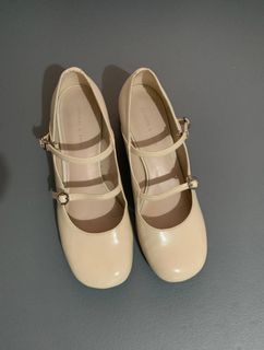 Charles and Keith Patent Double-Strap Mary Janes (Chalk)