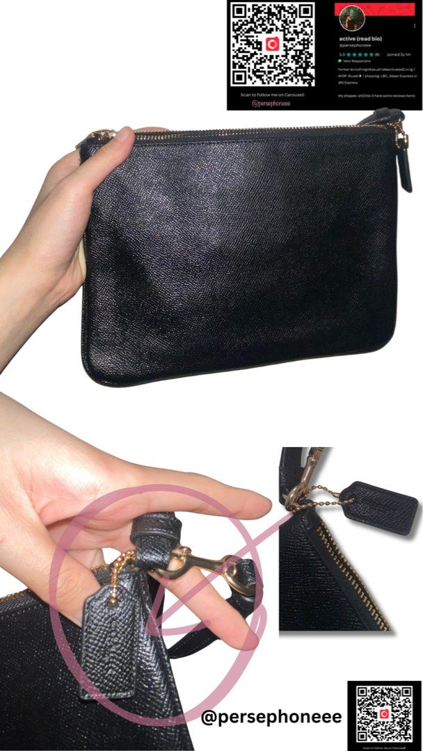 Coach Rowan Pouch | Wrislet/Wallet/Card Holder (Category: Wallets & Card holders) located in Angeles City. Submitted by persephoneee (Listing ID 1288979647, Image 2). Description: Rfs: Need FUNDSSSS, price is negotiable Crossgrain leather Two credit card slots Inside multifunction pocket Zip-top closure, fabric lining Outside zip pocket Detachable wrist strap 9 1/4” (L) x 6 3/4” (H) x 2” (W) Style No. C0113 Color: Black.