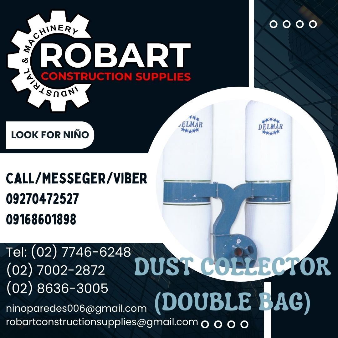 DUST COLLECTOR (DOUBLE BAG) (Category: Construction Tools & Equipment) located in Manila. Submitted by ninoparede24925 (Listing ID 1288985432, Image 1). Description: DUST COLLECTOR (DOUBLE BAG) 3 HP Impeller Diameter:13 1/2 " Air Flow:1862 cfm Drum Diameter:500 mm Inlet:6" x 1 & 4" x 3 Sound Rating:70-90 dB Bag Volume:11 cuft Model:DM525B - - FOR INQUIRES: 𝓟𝓵𝓮𝓪𝓼𝓮 𝓬𝓪𝓵𝓵 :09270472527 09168601898 Look for:Niño Paredes Tel: (02) 7746-6248 (0