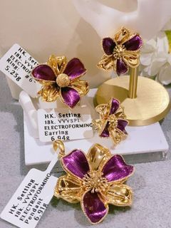 EF flower Design Earring ring Pendant 18k gold hks