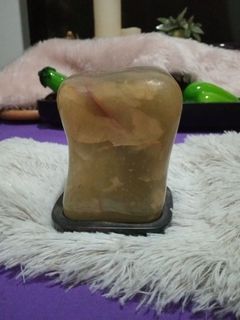 Green Onyx with wooden stand lucky viewing stone