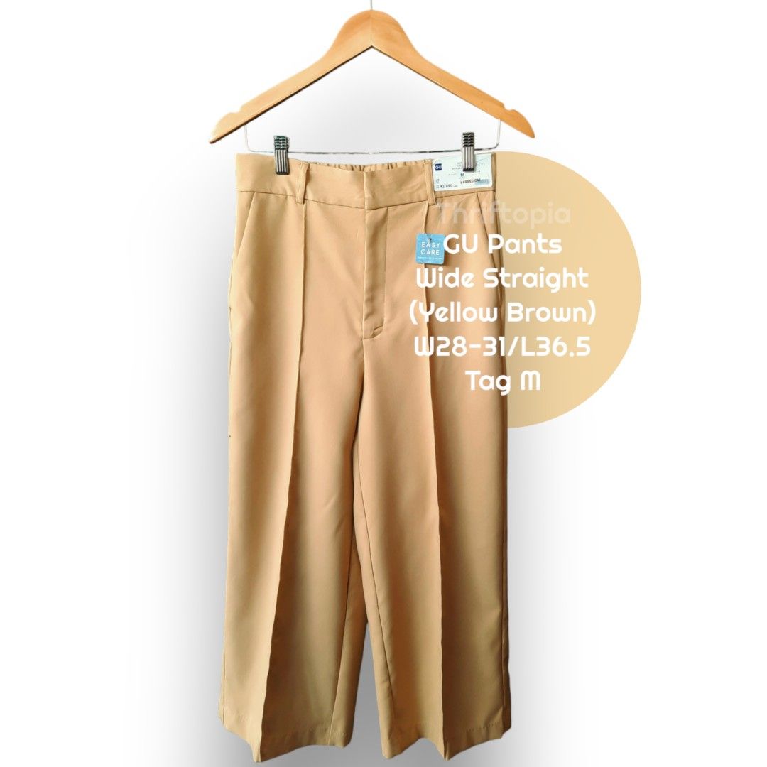 GU WIDE STRAIGHT PANTS M (W28-31/L36.5) YELLOW BROWN, Women's Fashion,  Bottoms, Other Bottoms on Carousell