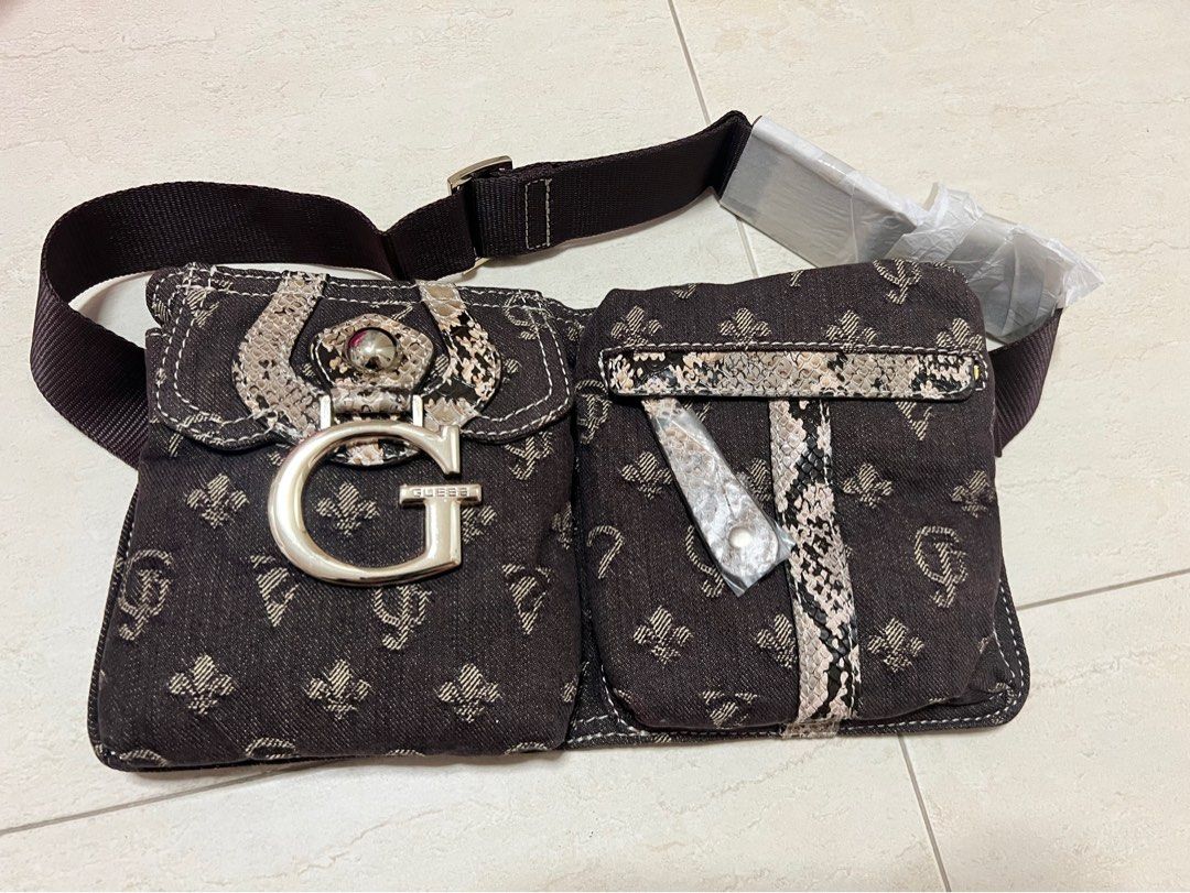 BNWT Guess Gabrielle Mini vintage denim belt bag, Women's Fashion
