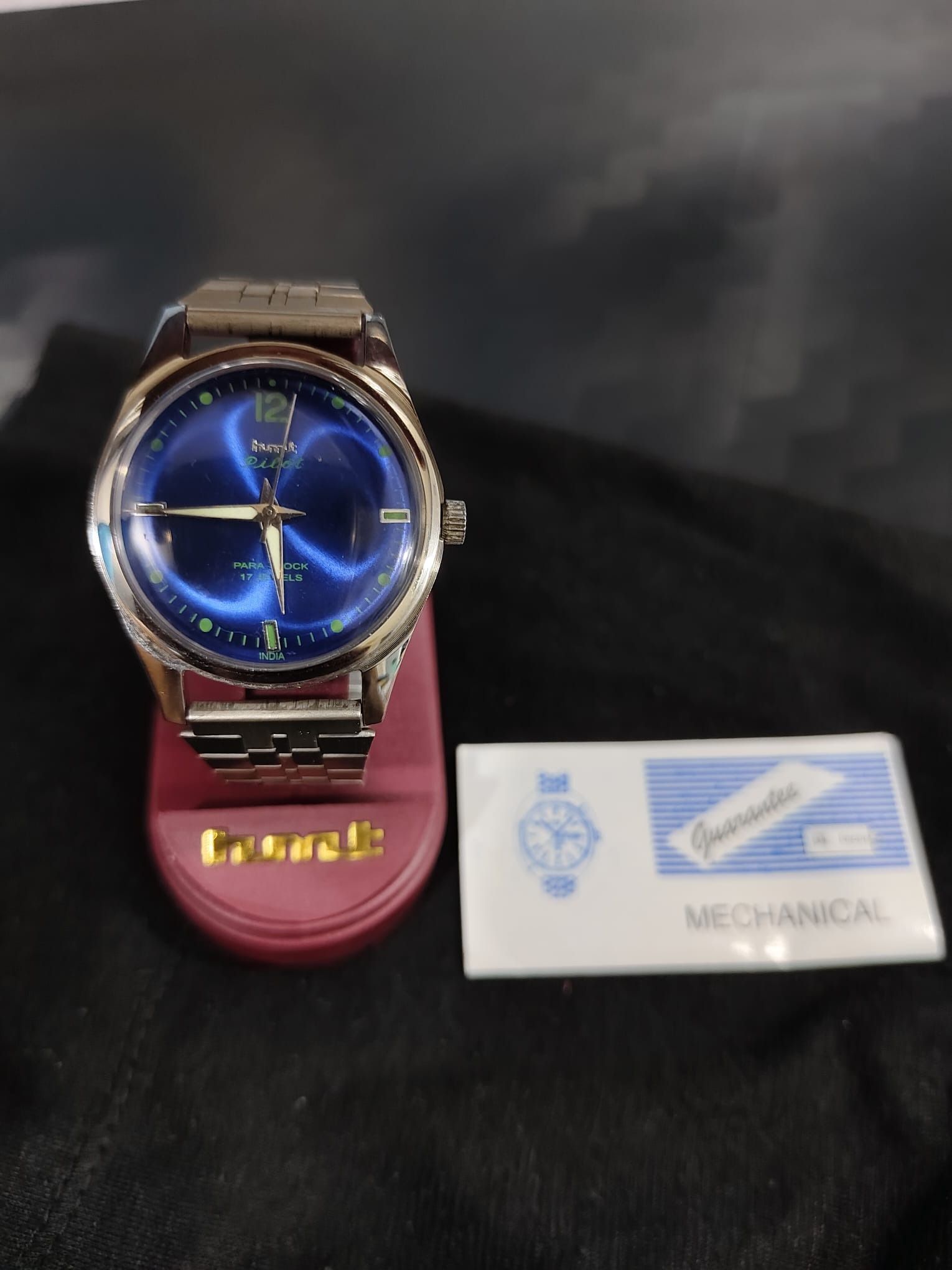 HMT Pilot Blue Mechanical Hand Winding Wrist Watch 17 Jewels
